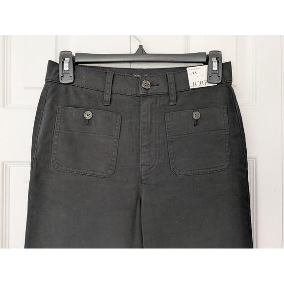 J. Crew Sailor Slim‎ Wide Leg Chino Pants Womens Size 24 Black NWT $118 BY637 - Picture 2 of 7